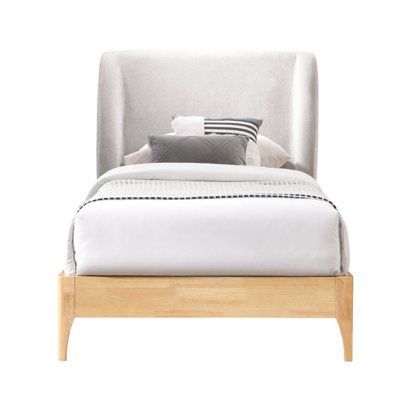 Lit à panneau tapissier Kahler, Simple, Tissu de polyester gris