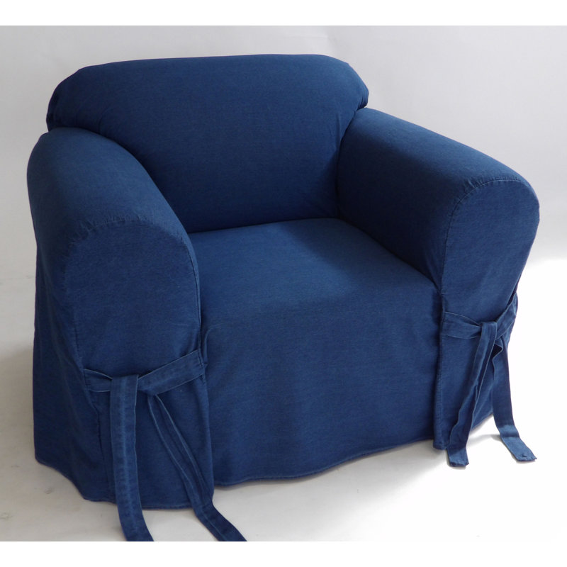 White Cotton Denim Box Cushion Armchair Slipcover
