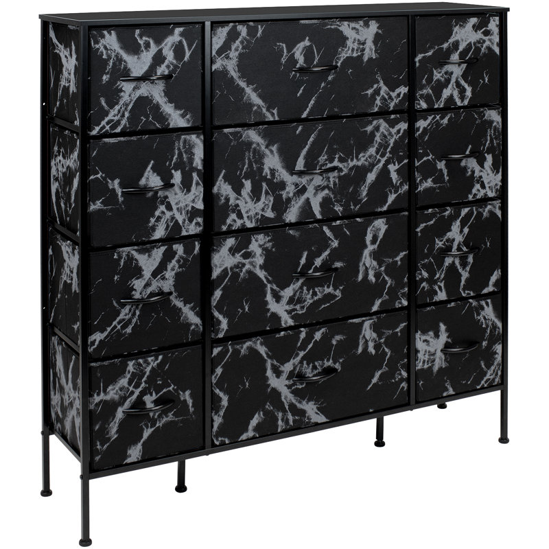 Sorbus 12 Drawers Dresser with Steel Frame and Wood Top, Black