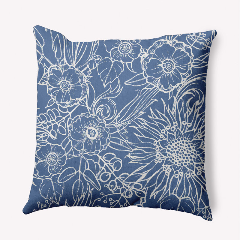 Cuban Flare Zentangle Floral Print Indoor/Outdoor Square Pillow, Square 20", Cadet Blue