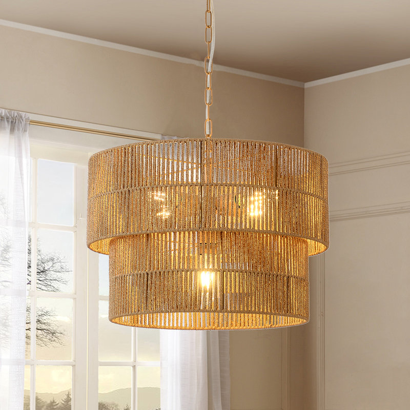 5-light Hand-Woven Rattan Drum Chandelier