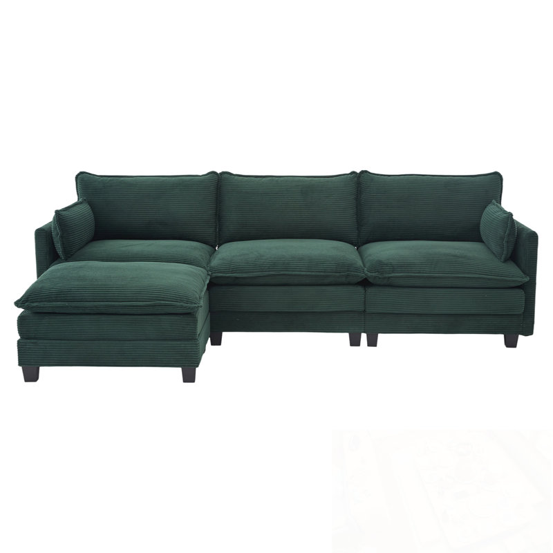 L Shaped Modular Sectional Sofa with Movable Ottoman and side pocket, Emerald