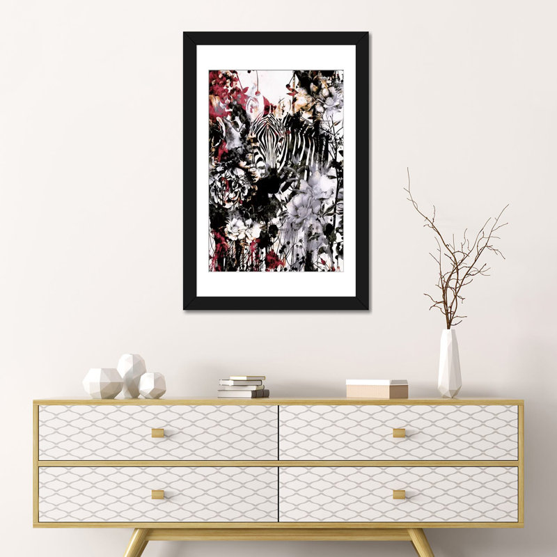 « zèbre », impression sur toile, H 24 po x l 16 po x P 1 po, Papier avec cadre noir, Blanc