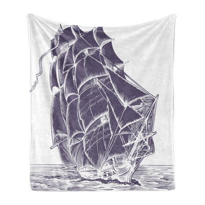 Ambesonne Nautical Fleece Throw Blanket Old Sail Boat in Sea