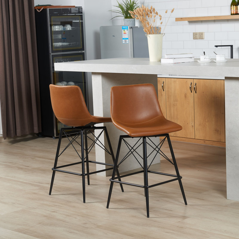 Senetra Oconnor 360° Swivel Faux Leather 26'' Counter Stool (Set of 2), Brown