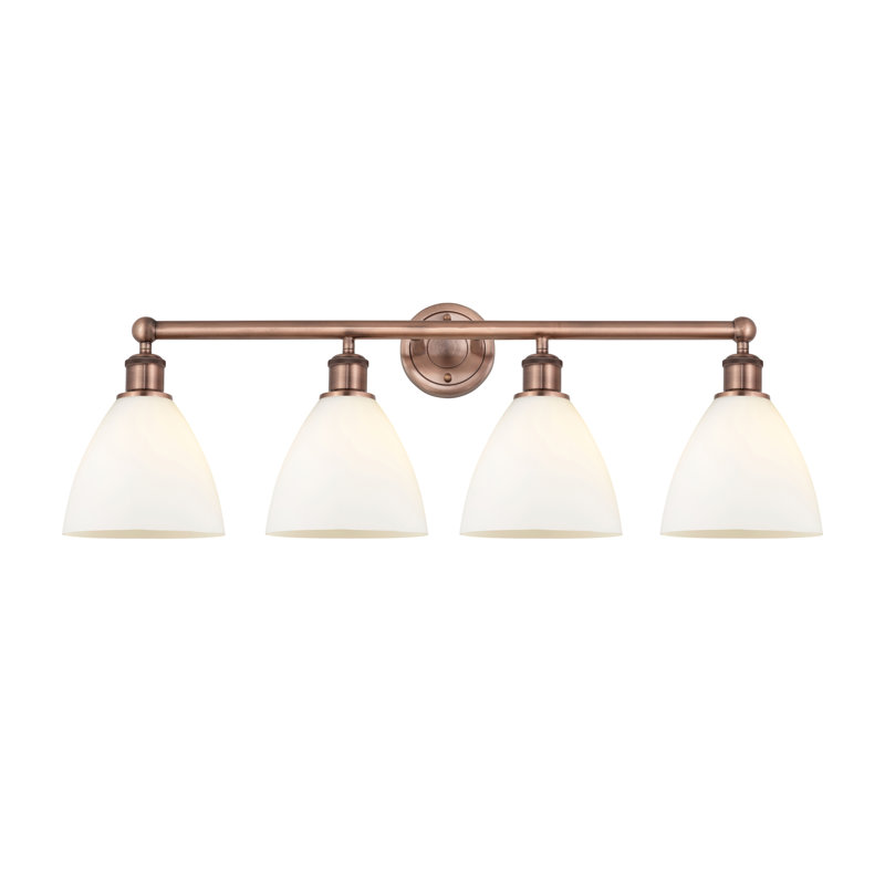 Éclairage pour meuble-lavabo en verre 4 lumières 34,5 pouces Ammamaria, Blanc mat, Cuivre antique