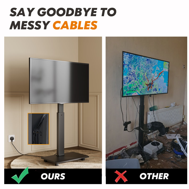 Meuy Modern Rolling TV Stand with Wheels for 32-70 inch LED/LCD TVs,Height Adjustment TV Console ,Hold Up to 88 Lbs, Black