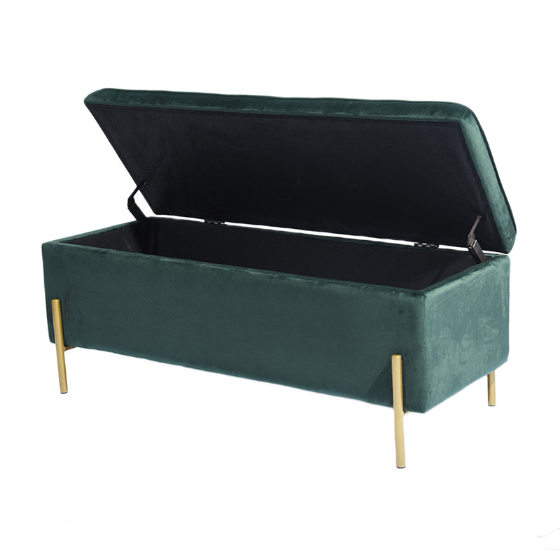 Banc de rangement à couvercle rabattable rembourré, Vert