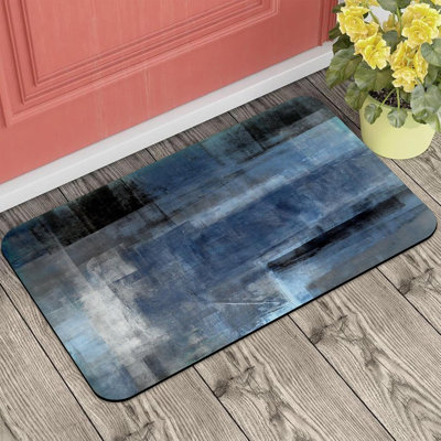 Paillasson de porte d'entrée à l'extérieur de l'entrée, tapis de bienvenue Boho Art abstrait et bleu, antidérapant à profil bas, facile à nettoyer, paillasson pour l'entrée 18 "x 30"