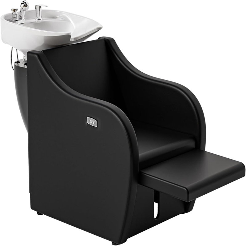 Bac à shampooing pour fauteuil de shampooing électrique avec repose-jambes inclinable et lavabo en porcelaine inclinable