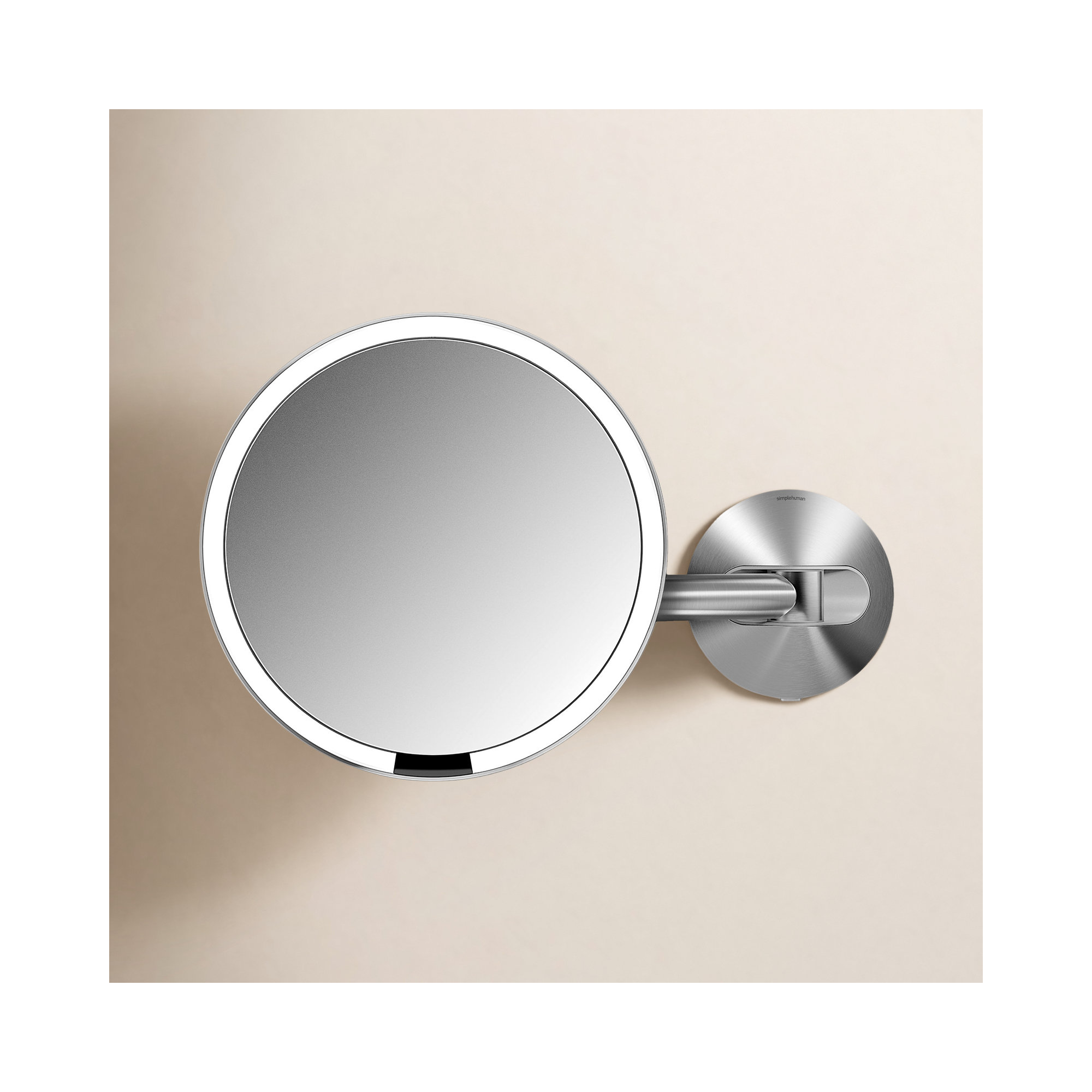 Simplehuman Brushed 8" Round Wall Mount Sensor Makeup Mirror, 5x Magnification, Hard-Wired, Brushed Nickel