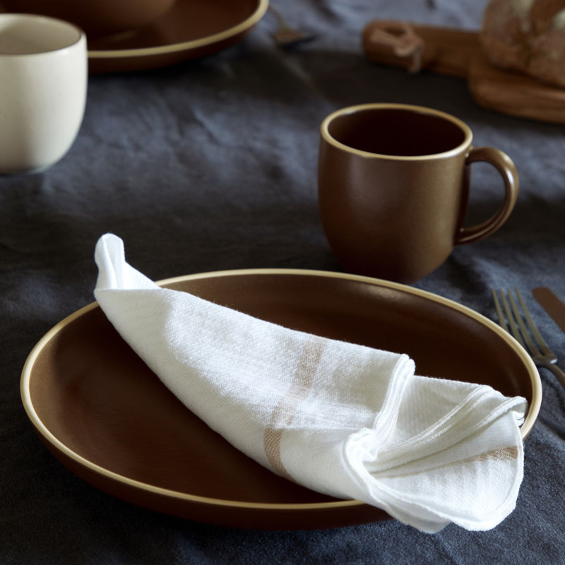 Serviette 50% Li 50% Co, Blanc / caramel