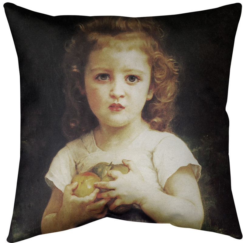 Housse de coussin Petite fille aux pommes, Polyester sergé