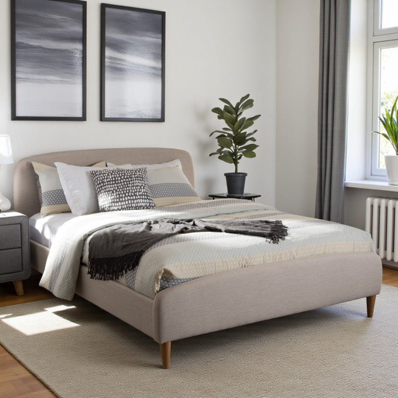 Nicholas Platform Bed in Light Beige Upholstery, 38.78'' H X 58.35'' W X 81.50'' L, Full/Double