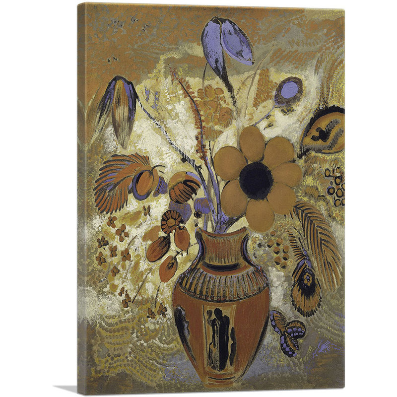 «Etruscan Vase with Flowers 1910» par Odilon Redon, reproduction d'art sur toile tendue, H 26 po x l 18 po x P 1,5 po