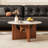 French Vintage Coffee Table, 31.5"  Solid Cherry Wood Coffee Table with Sintered Stone Top, Round Cocktail Table for the Living Room