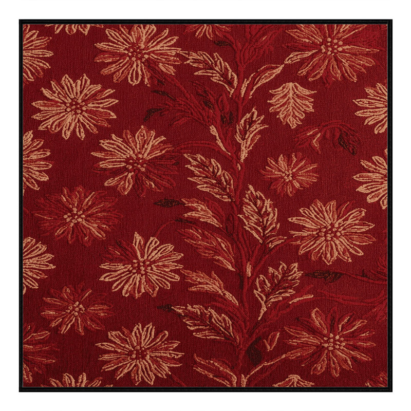 Machine Washable Botanical Red Area Rug, Square 6'