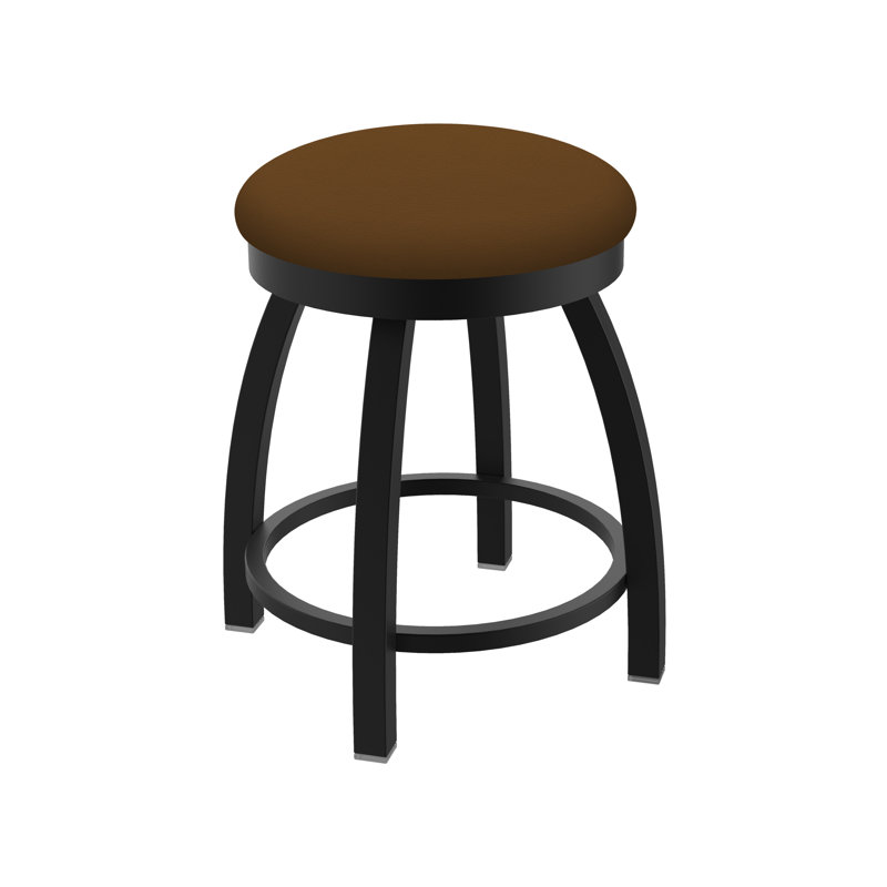 802 Misha Swivel Vanity Stool with Upholstered Seat, Black Wrinkle, Vinyl-Canter Thatch