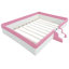 Très grande base de lit tapissier très grand avec clôture et escalier, combinaison rose et blanc, tissu éponge confortable, 10 lattes pour un soutien à long terme, installation simple et durable, facile à assembler