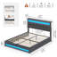Ottoman Bed Frame with Charging Station & LED Lights, Upholstered Platform Bed frame with Under-bed Storage and Storage Headboard, No Box Spring Needed-1123241518-1123241489