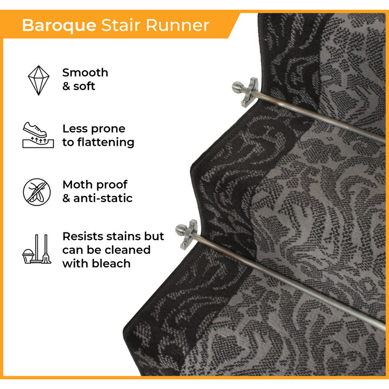 Runner Cayden Damask Area Rug, Runner 60 x 600cm