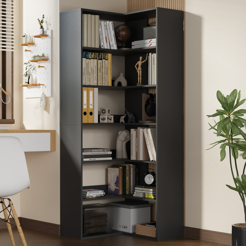 71" Tall Corner Bookshelf, 6 Tier L-Shape Corner Shelf, Freestanding Bookcase For Living Room And Office,, Black