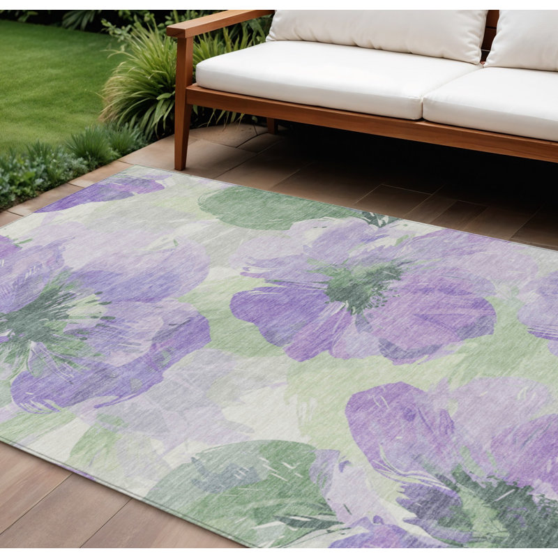 Tapis intérieur lavable floral 8 po x 10 pi vert lavande et artichaut
