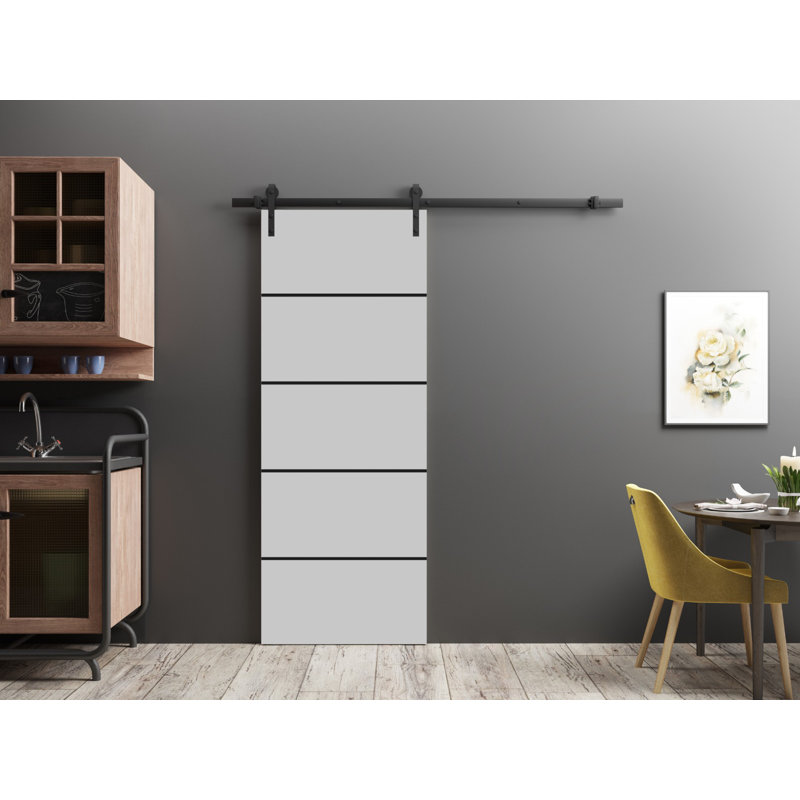 Porte de grange en bois massif massif, Gris mat, 24 po x 80 po