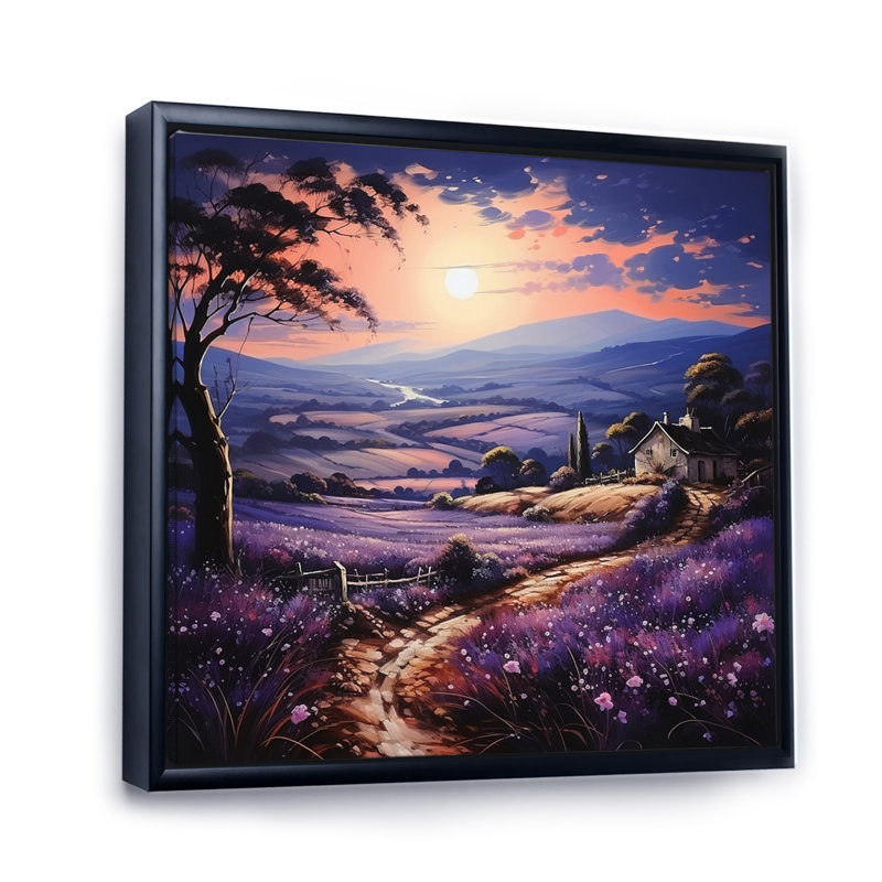 Countryside Lavender Landscape Patchwork III - Landscapes Wall Art Prints, H 36 po x l 36 po x P 1,5 po, Cadre flottant noir