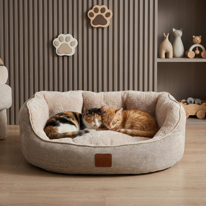 CalmNest Beige Comfort Pillow Cat Bed