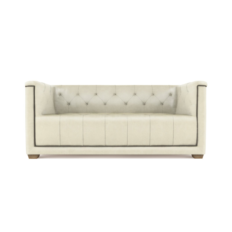 Velvet Sofa, Alabaster Genuine Leather, 96"