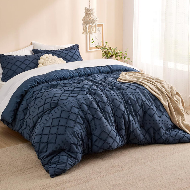 Best Seller Bedsure Embroidered Tufted All-Season Comforter Set, Twin XL Comforter + 2 Standard Shams, Navy