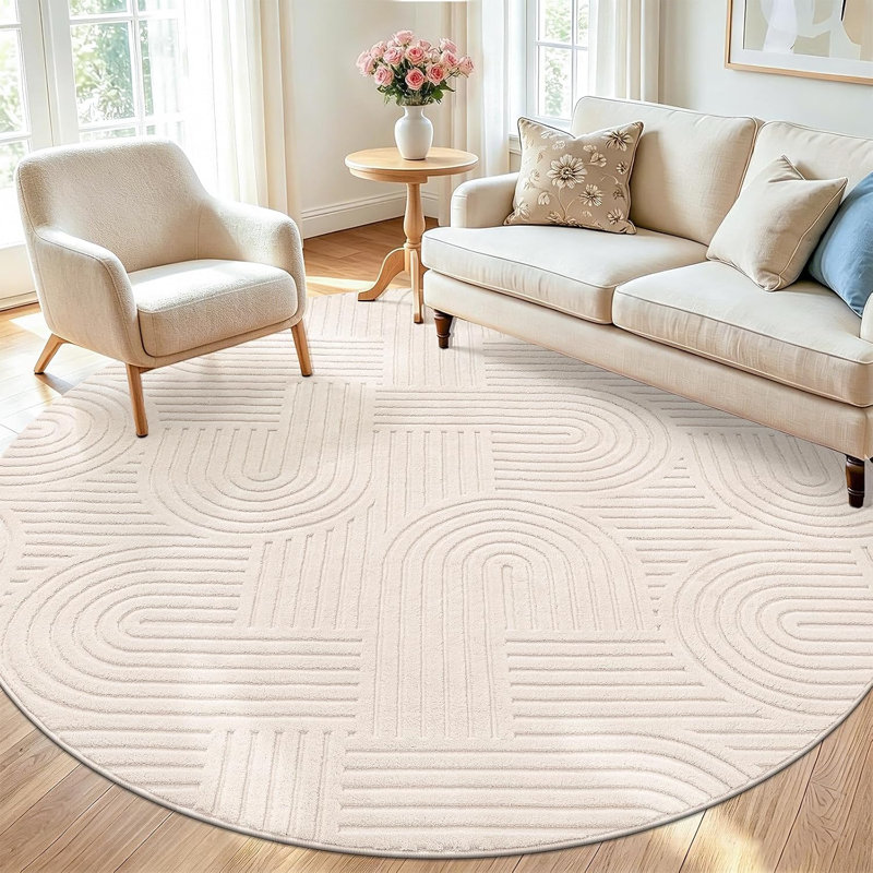 Tapis à poils longs doux et moelleux, Beige, Rond 6 pi