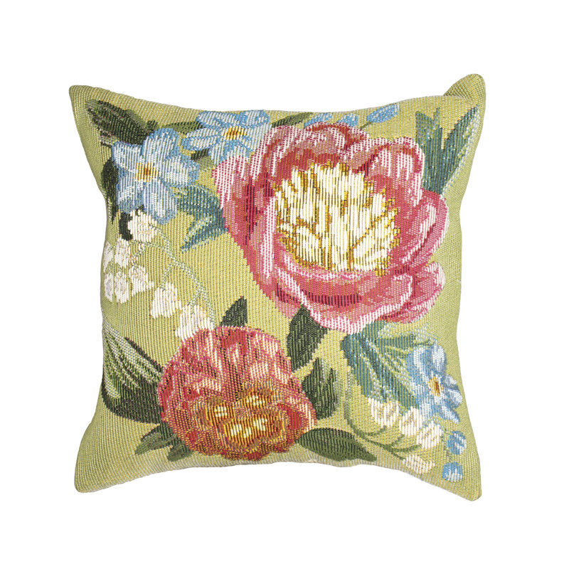 Marina Floral Outdoor Throw Pillow, Pistachio, Square 18"