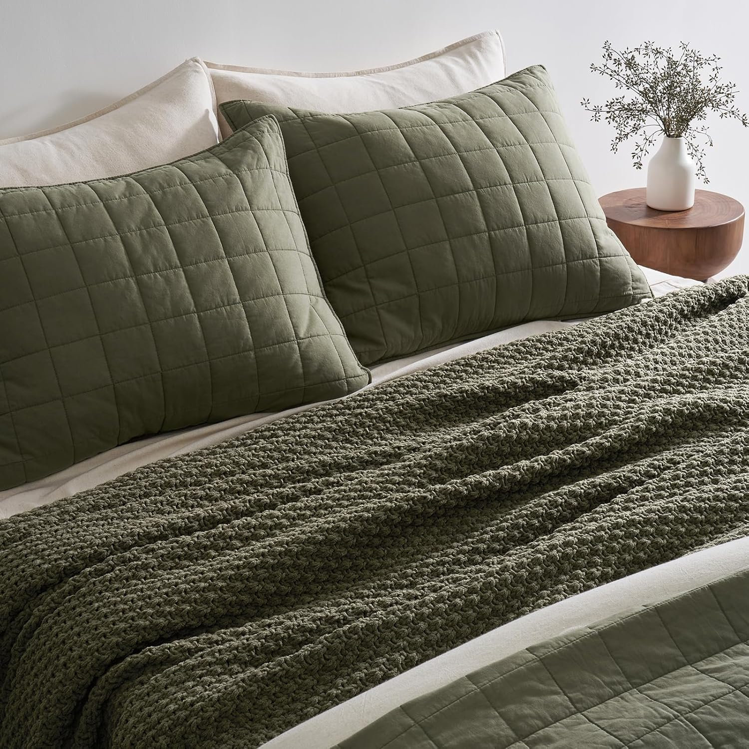 Chunky Chenille Knit Throw Blanket, Olive Green, 108" L x 92" W