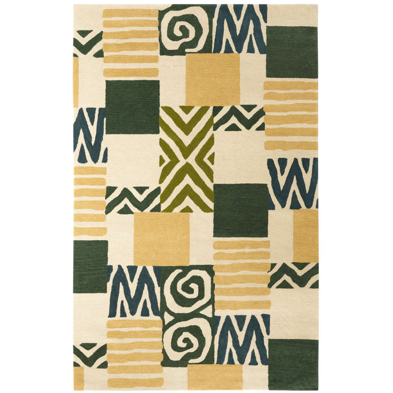 Patchwork Hand Tufted Wool Rug, Rectangle 9' x 12'