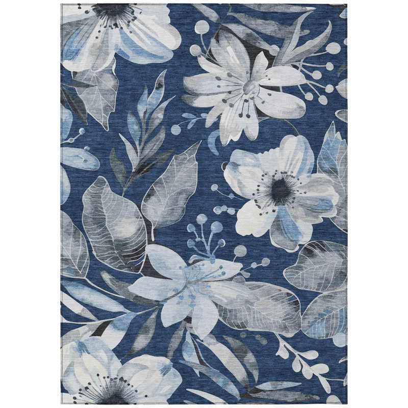 Machine Washable Indoor/Outdoor Millner ACN2260 Floral Rug, Rectangle 3' x 5'
