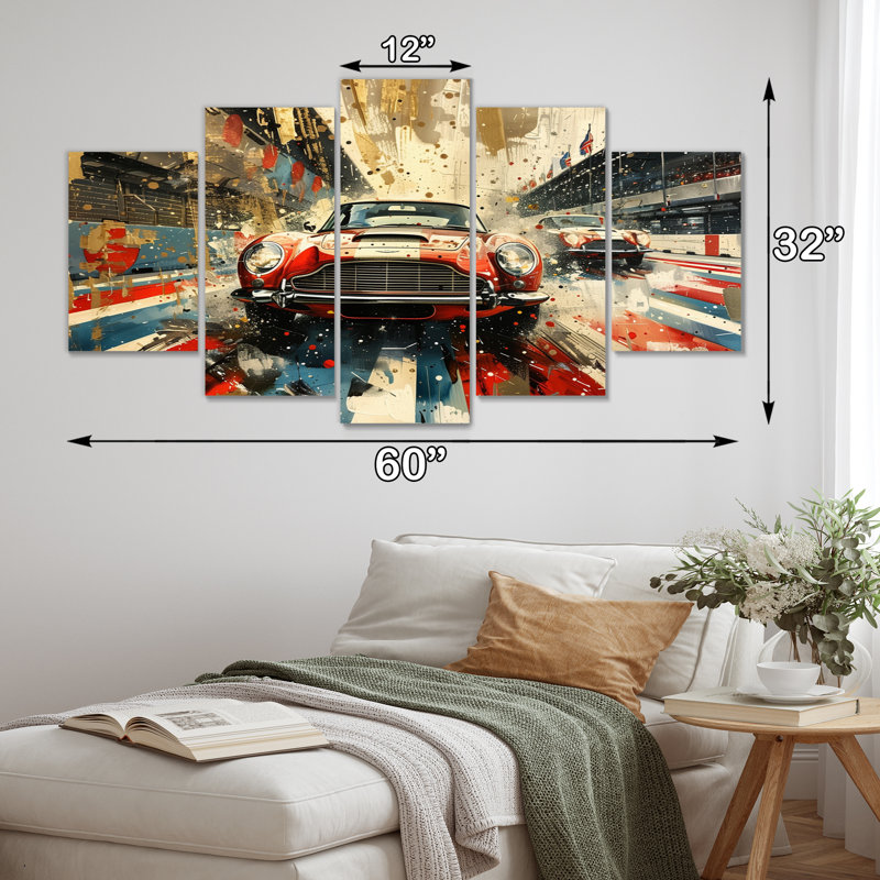 American Flag Colour Of Old Car Race - Race Tracks Wall Art Print Set