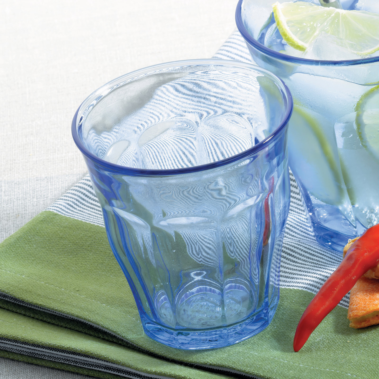 Picardie Ribbed Drinking Glass, Marine, 10.38 oz.