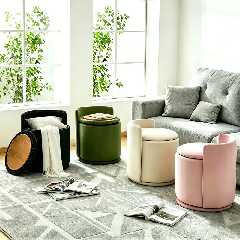 Repose-pieds rembourré avec tabouret, White