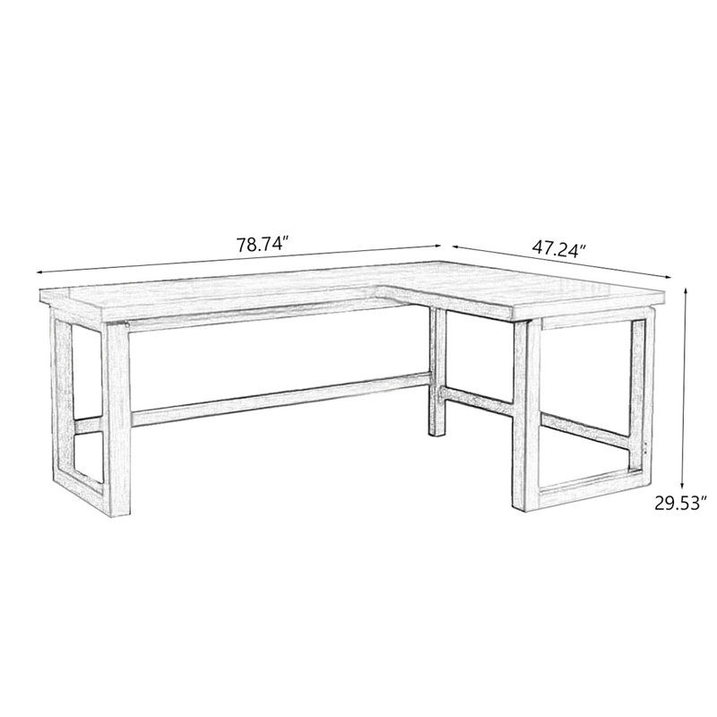 Bureau rectangulaire en bois massif brun noisette, H 29,53 po x l 78,74 po x P 47,24 po, Retour à droite