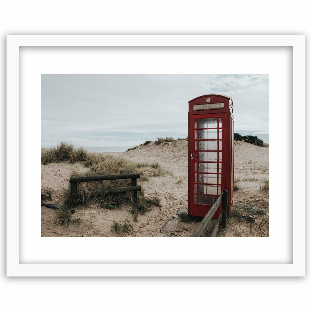 Gerahmter Fotodruck Telefonzelle am Strand