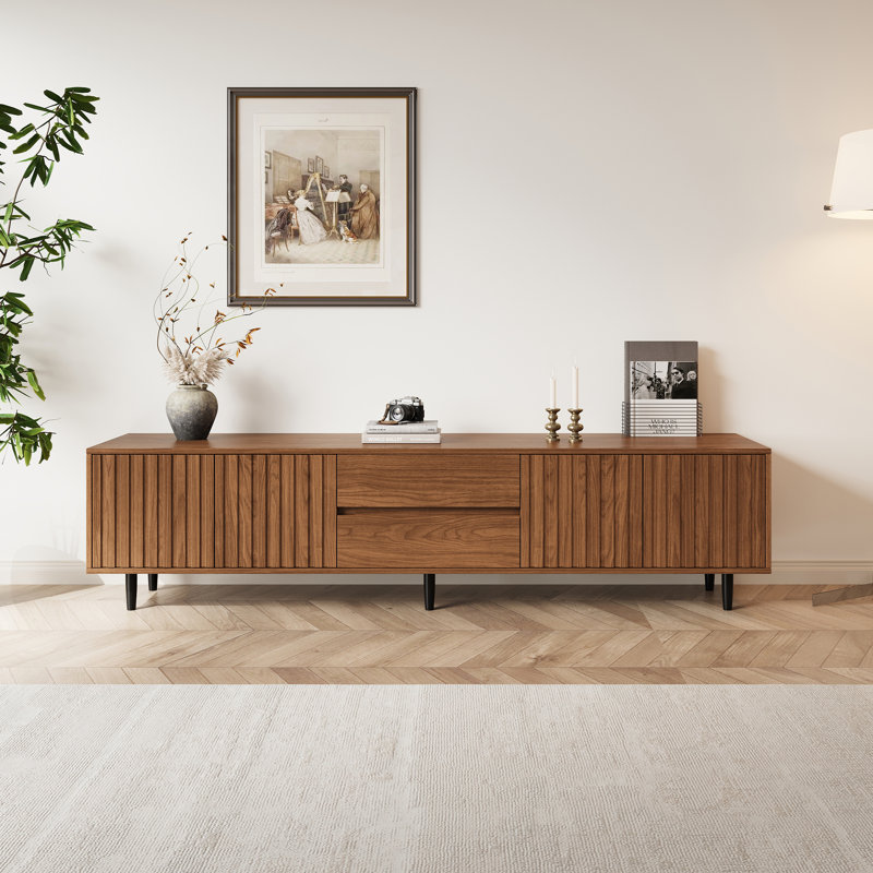 Meuble télé 71 po avec 2 tiroirs et armoires, console multimédia moderne pour le salon