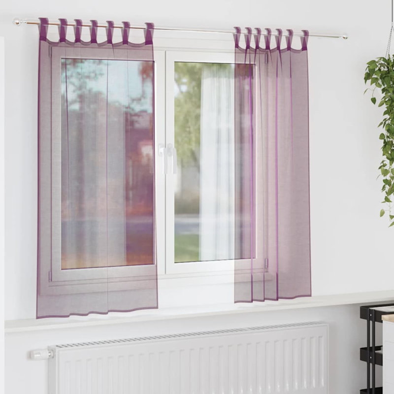 Voile Curtains With Tab Top 2 Pcs, Purple, 140cm Width x 140cm Drop
