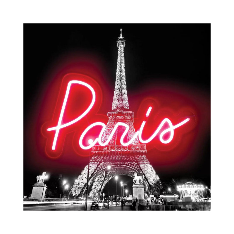 Neon Paris Red on Black 1 Piece Wrapped Canvas Wall Art, 30.48 cm H x 30.48 cm W