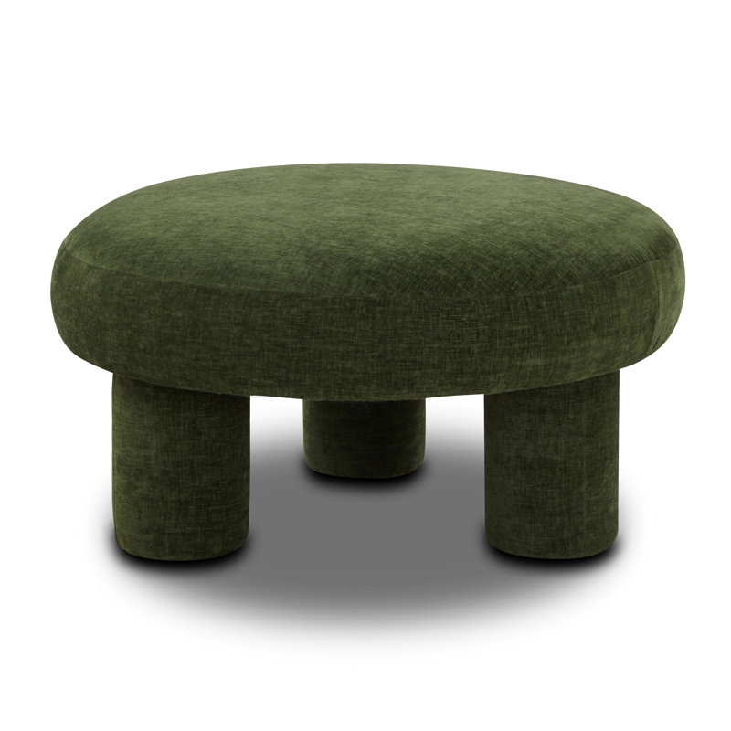 Mckane Upholstered Round Ottoman, Green Fabric