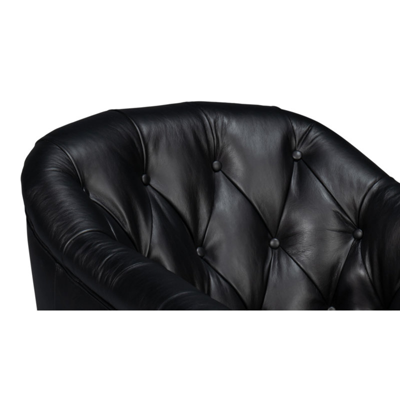 Coolidge Swivel Club Chair, Onyx Black Genuine Leather