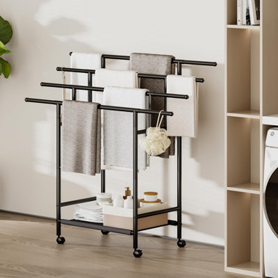 4-Tier Expandable Freestanding Towel Drying Rack, Adjustable Blanket Storage Organizer for Pool & Bathroom