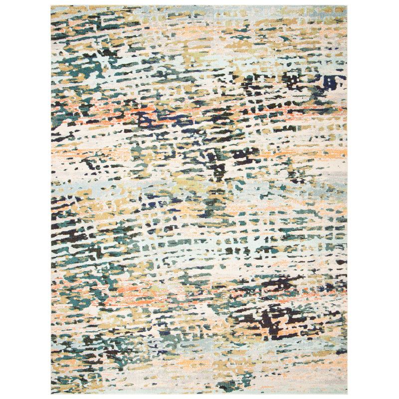 Felty Abstract Beige/Navy Area Rug, Rectangle 8' x 10'