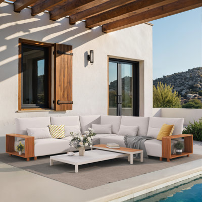 Yanali 7-Piece Outdoor Modular Aluminum Sectional Sofa Set with Olefin Cushions, Patio Conversation Set with Modular Sectional Seating